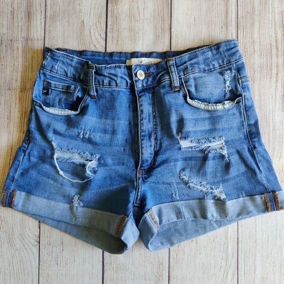 KanCan cuffed high waisted ripped denim shorts 28 - Picture 3 of 10